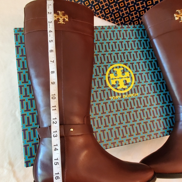 ⭐️SALE⭐️ NEW WITH TAG! TORY BURCH Everly Riding Boots Calf Leather Dark Almond - Picture 7 of 13